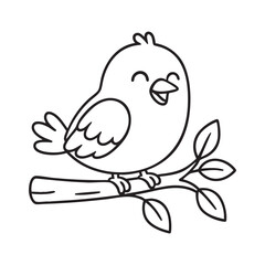 Cute Cartoon Bird on Branch Coloring Page