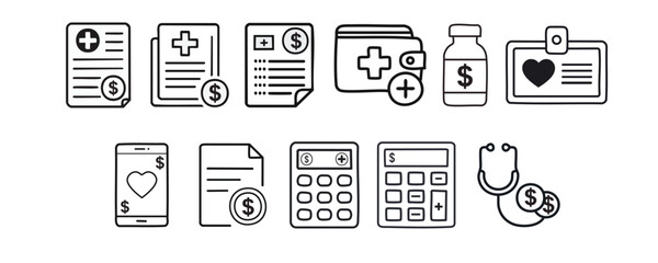 Medical finances icon with a calculator and financial symbols. Suitable for healthcare finance websites, medical billing guides, and healthcare budgeting materials.