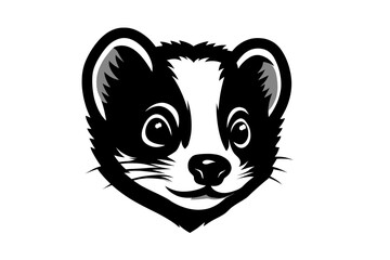Detailed Black and White Badger Head Illustration with Expressive Eyes on a Clean White Background for Graphic Design and Wildlife Concepts