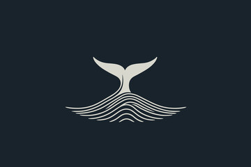 Obraz premium Stylized Whale Tail Emerging From Water Navy and Gray Minimalist Vector Illustration