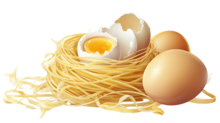 Traditional Italian Egg Pasta Nest Isolated on White Background Showing Homemade Texture and Authentic Mediterranean Cuisine Style

