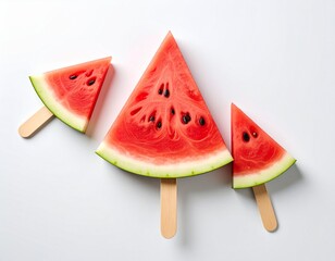 Watermelon slice on ice cream stick isolated on white background