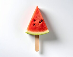 Watermelon slice on ice cream stick isolated on white background
