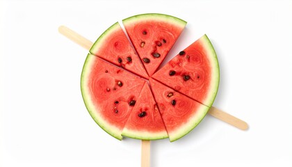 Watermelon slice on ice cream stick isolated on white background