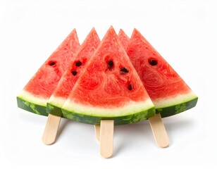 Watermelon slice on ice cream stick isolated on white background