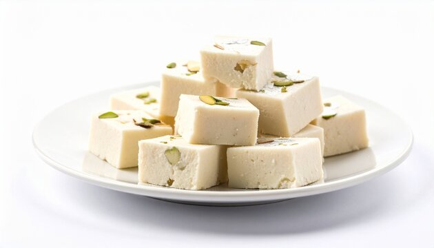 Milk powder barfi also known as Mava burfi isolated white background