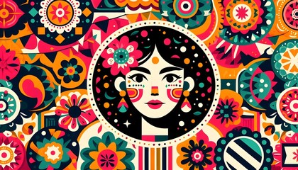 Multicolored papel picado styled layout with ethnic textures and space for cultural message in social media post