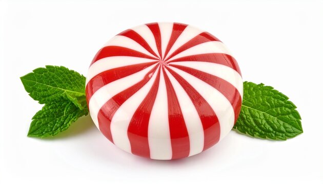 Round peppermint candy isolated on white background