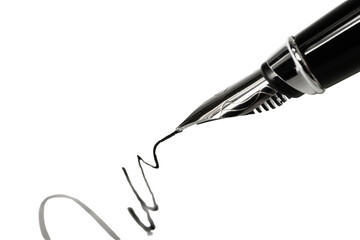 Elegant Fountain Pen Writing on Paper - A Close-up of Ink Flow and Nib for Artistic Expression
