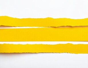Yellow ripped paper torn edges strips isolated on white background