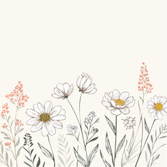 Line-drawn wildflowers in a delicate and natural illustration style.