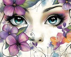 Floral portrait, woman's eyes