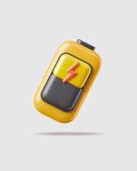 3D Render of Yellow Battery Icon: Full Charge, Energy Power