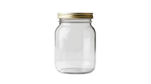 A set of clear clean, empty glass jar with no label, isolated on a transparent background
