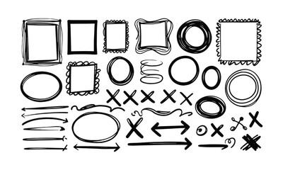  A modern vector-style collection of hand-drawn sketch elements. nclude a variety of square and rectangle frames with different border styles , dashed, curly, bold, wavy, easily scalable and editable.