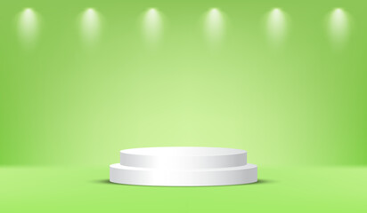 White 3D Podium with Green Spotlight Background