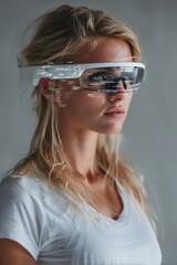 Naklejka premium A woman wearing a pair of virtual reality glasses