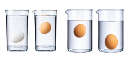  Egg submerged in clear water and floating in salt water, science experiment isolated on transparent background PNG