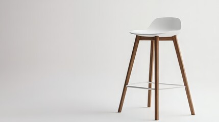 White bar stool with wooden legs, minimal furniture element on white