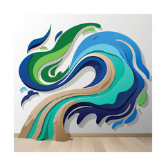 Naklejka premium Colorful abstract wall art featuring flowing wave design with layered paper cut effect