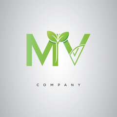 MV Natural Leaf Monogram Logo – Elegant Eco-Friendly Initial Design for Creative Branding & Organic Businesses
