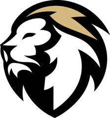 Obraz premium Majestic lion face side view vector icon for premium logos and royal emblems.