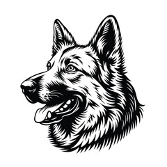 Fototapeta premium German Shepherd smiling face silhouette Vector on white background