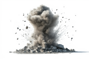 Powerful Explosion Captured in a Dramatic Still Image: A Grey and White Spectacle of Debris and Dust