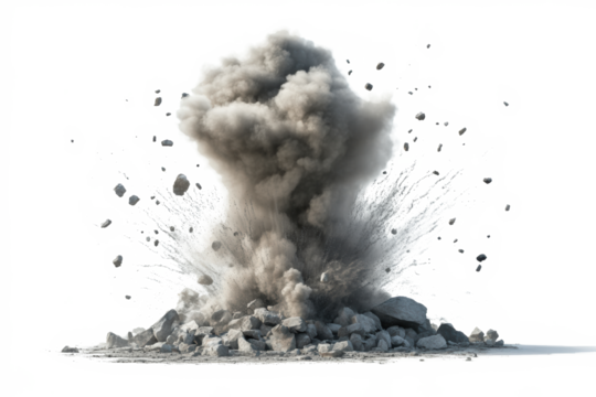 Powerful Explosion Captured in a Dramatic Still Image: A Grey and White Spectacle of Debris and Dust
