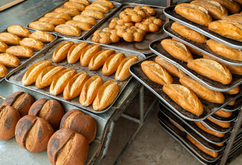 Large group of fresh breads 