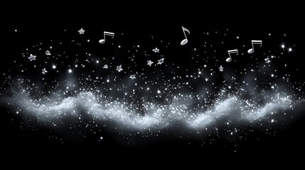Sparkling musical notes, stars, and clouds