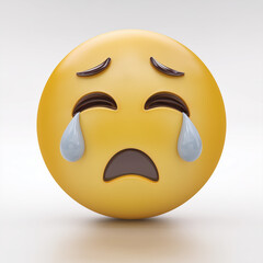 Fototapeta premium Sad Emoji: A depiction of a sad emoji, featuring a yellow sphere with downturned eyebrows, closed mouth, and teary eyes, conveys a message of sorrow and sadness.