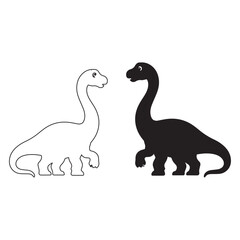 Vector illustration of dinosaur silhouette including Stegosaurus, Brontosaurus, Velociraptor, Triceratops, Tyrannosaurus rex, and Spinosaurus