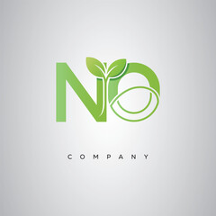 NO Natural Leaf Monogram Logo &ndash; Elegant Eco-Friendly Initial Design for Creative Branding & Organic Businesses"