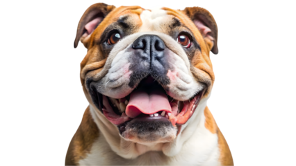 Happy bulldog dog portrait isolated on transparent background