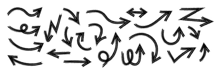 Hand Drawn Arrows Set vector collection, Grunge arrow brush drawn, sketched scribbles doodle symbols decorative element design illustration