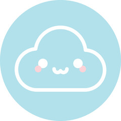 White smiling cloud icon with cute face on sky blue circular background