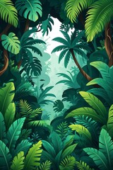Naklejka premium Deep forest green tropical jungle background for card or greeting template banner backdrop