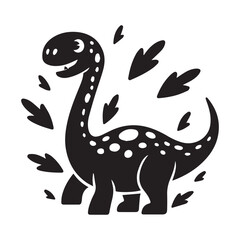 Vector illustration of dinosaur silhouette including Stegosaurus, Brontosaurus, Velociraptor, Triceratops, Tyrannosaurus rex, and Spinosaurus