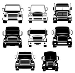 Obraz premium truck front view black silhouette vector illustration