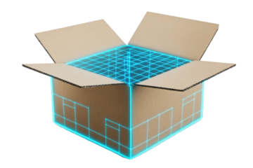 Digital Grid Inside Open Cardboard Box: Innovative Packaging and Technology Concept
