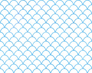 Hand Drawn Japanese Seamless Pattern in Blue,  Traditional Sea Wave Design