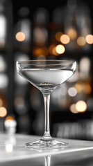 Elegant cocktail served in a coupe glass on a sleek white bar with blurred background. Minimalist style, refined presentation, perfect for luxury, lifestyle, and beverage concepts.