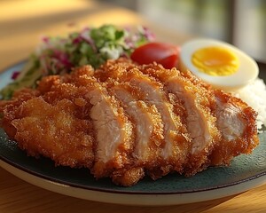 Crispy fried chicken with rice and egg