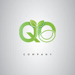 QO Natural Leaf Monogram Logo – Elegant Eco-Friendly Initial Design for Creative Branding & Organic Businesses