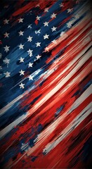 Vibrant USA Patriotic Art with Stars and Red White Blue Brush Strokes.