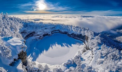 Fototapeta premium Stunning panorama of snowy landscape in winter in Black Forest - winter wonderland