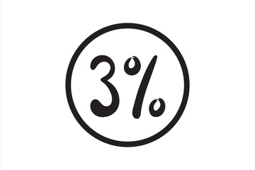 3% icon vector image on white background.