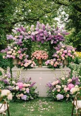 Pastel Pink and Purple Flower Wedding Arch Ceremony