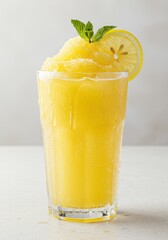 Refreshing Yellow Lemonade Slushy with Lemon and Mint